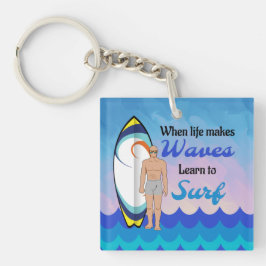 Surfboard Ocean Waves Blauw Motivatie Quote Sleutelhanger