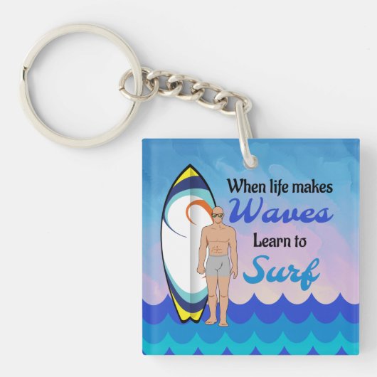 Surfboard Ocean Waves Blauw Motivatie Quote Sleutelhanger (Voorkant)