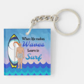 Surfboard Ocean Waves Blauw Motivatie Quote Sleutelhanger (Achterkant)