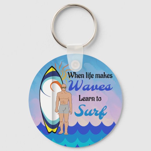 Surfboard Ocean Waves Blauw Motivatie Quote Sleutelhanger (Voorkant)