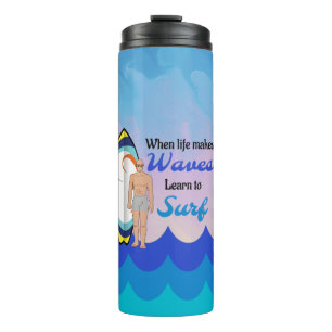 Surfboard Ocean Waves Blauw Motivatie Quote Thermosbeker