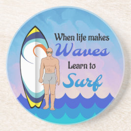 Surfboard Ocean Waves Blauw Motivatie Quote Zandsteen Onderzetter