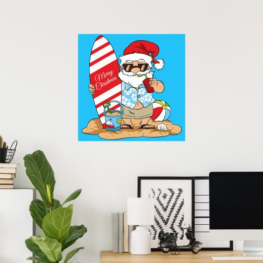 Surfboard Santa Poster (Thuiskantoor)