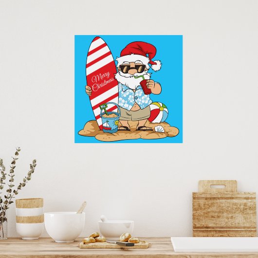 Surfboard Santa Poster (Keuken)