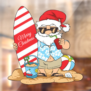 Surfboard Santa Window Cling Raamsticker