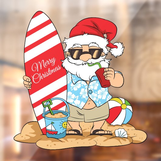 Surfboard Santa Window Cling Raamsticker (Vel 2)