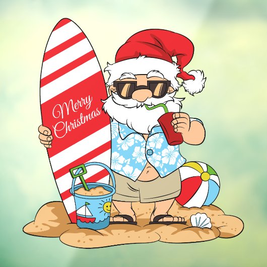 Surfboard Santa Window Cling Raamsticker (Vel 3)