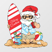 Surfboard Santa Window Cling Raamsticker (Vel)