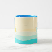 Surfboard strand klantnaam tweekleurige koffiemok (Center)