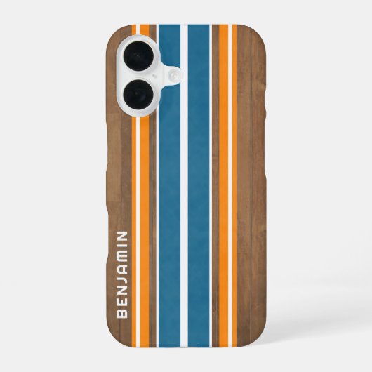 Surfboard Stripes - Aangepaste naam iPhone 16 Hoesje (Achterkant)
