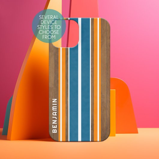 Surfboard Stripes - Aangepaste naam iPhone 16 Hoesje