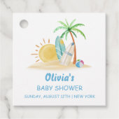 Surfboard Sunshine Beach Palm Tree Baby shower Bedankjes Labels (Voorkant)