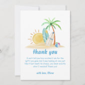 Surfboard Sunshine Beach Palm Tree Baby shower Bedankkaart (Voorkant)
