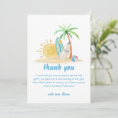 Surfboard Sunshine Beach Palm Tree Baby shower Bedankkaart (Staand voorkant)