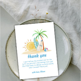 Surfboard Sunshine Beach Palm Tree Baby shower Bedankkaart
