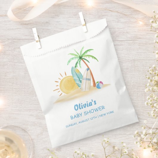Surfboard Sunshine Beach Palm Tree Baby shower Bedankzakje (Geknipt)