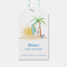 Surfboard Sunshine Beach Palm Tree Baby shower Cadeaulabel