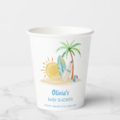 Surfboard Sunshine Beach Palm Tree Baby shower Papieren Bekers (Achterkant)