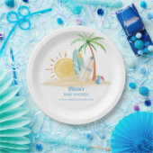 Surfboard Sunshine Beach Palm Tree Baby shower Papieren Bordje (Feest)