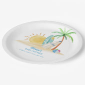 Surfboard Sunshine Beach Palm Tree Baby shower Papieren Bordje (Gekanteld)