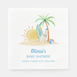 Surfboard Sunshine Beach Palm Tree Baby shower Servet
