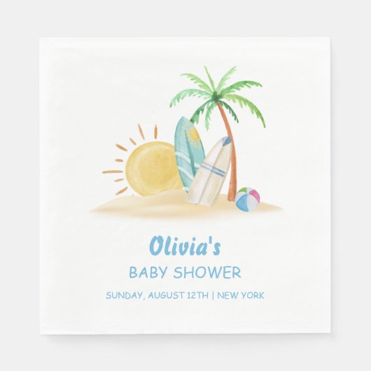 Surfboard Sunshine Beach Palm Tree Baby shower Servet (Voorkant)
