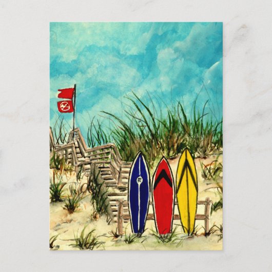 surfboard surf - rood - geel en blauw kunstwerk briefkaart (Voorkant)
