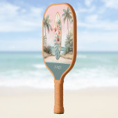 Surfboard Tropical Island Floral Teal Initials Pickleball Paddle
