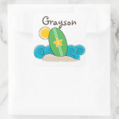 Surfboard Waves Eerste Verjaardagsfeest Favor Vierkante Sticker (Tas)