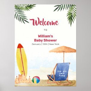 Surfboard Zee Zand Strand Jongen Baby Shower Welko Poster