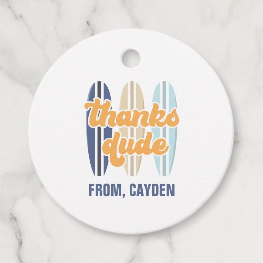 Surfboardbei bedankt gast stranddag bedankjes labels (Voorkant)