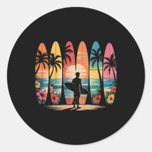 Surfboarder Hawaï Golf Surfen Liefhebber Strand Su Ronde Sticker