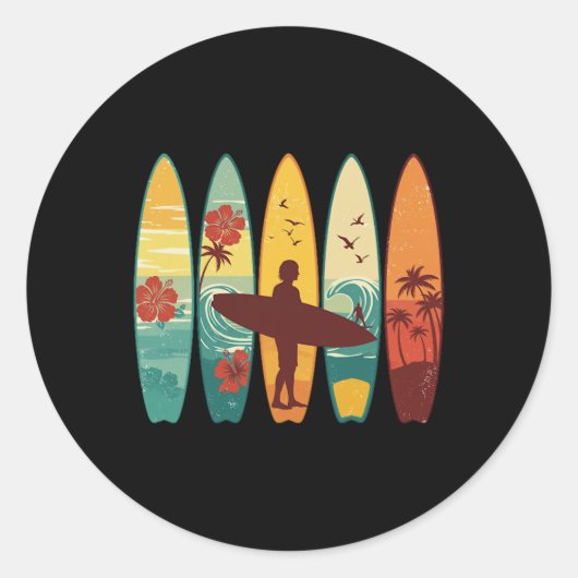 Surfboarder Hawaï Golf Surfplank Liefhebber Ronde Sticker (Voorkant)