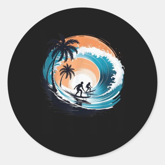 Surfboarder Hawaii Wave Surfplank Liefhebber Be Ronde Sticker (Voorkant)
