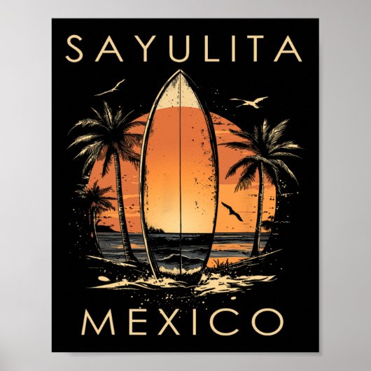 Surfboarder Sayulita Mexico Beach Surfing Surfer V Poster (Voorkant)