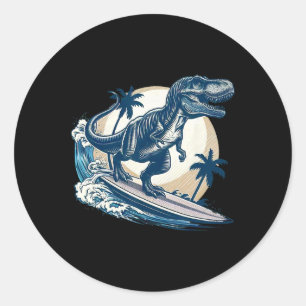 Surfboarding Tyrannosaurus Rex Surfen Dinosaurus L Ronde Sticker