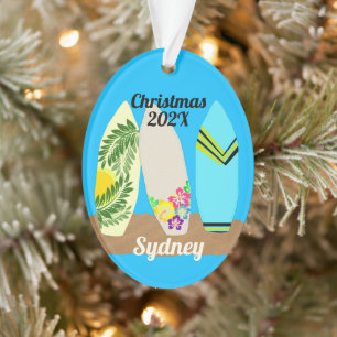 Surfboards Gepersonaliseerde Fotosjabloon Kerstmis Ornament
