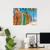 Surfboards in Waikiki Beach, Hawaii Poster (Thuiskantoor)