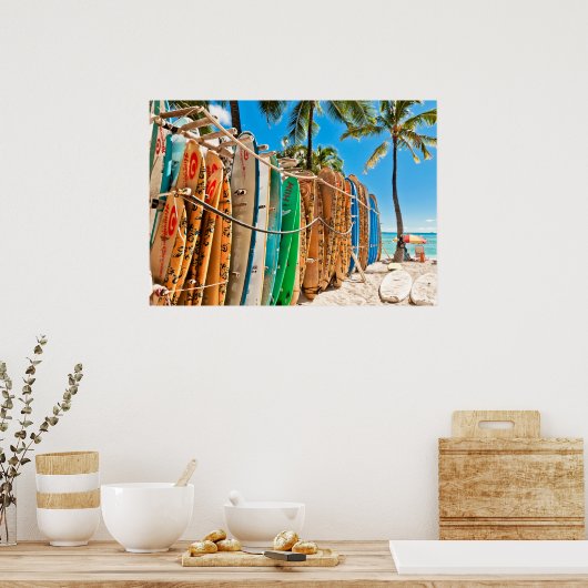 Surfboards in Waikiki Beach, Hawaii Poster (Keuken)