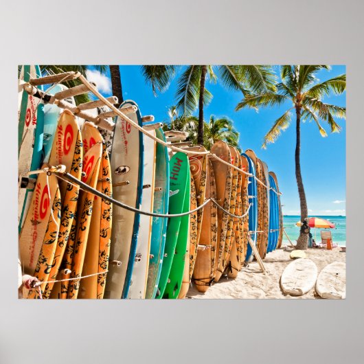 Surfboards in Waikiki Beach, Hawaii Poster (Voorkant)