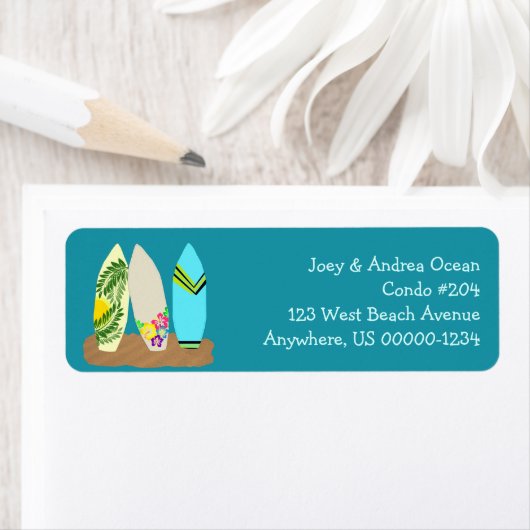 Surfboards label met standaard terugzendadres (Insitu)
