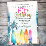 Surfboards Ocean Beach Women's 60th Birthday Kaart<br><div class="desc">Zes zestigste verjaardag van de zestigste verjaardag van de Sparkly Ocean Surfboard Beach Vrouwen. Gemakkelijk om de steekproeftekst in uw eigen te veranderen door te klikken personaliseer. Klik op Aanpassen om het lettertypetype, de lettertypekleur, de lettertypegrootte te wijzigen of om de tekst- of ontwerpelementen toe te voegen/te verwijderen/te wijzigen. Deze...</div>