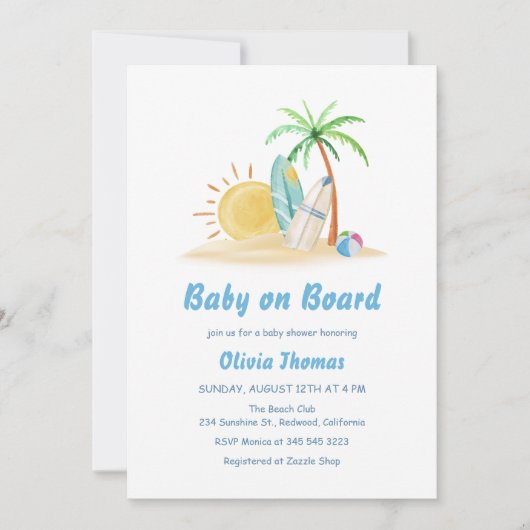 Surfboards Sunshine Beach Palm Tree Baby shower Kaart (Voorkant)