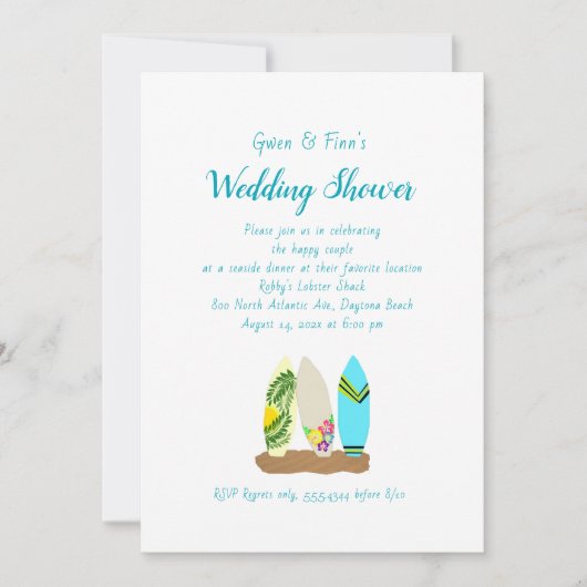 Surfboards Wedding Shower for Couple Invitation Kaart (Voorkant)