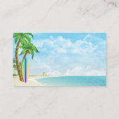 Surfbord en palmbomen | QR-code Tropisch strand Visitekaartje (Achterkant)