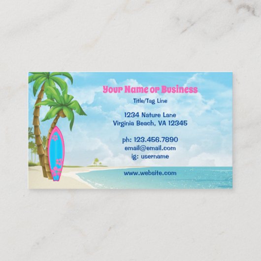 Surfbord en strand tropische surfen visitekaartje (Achterkant)