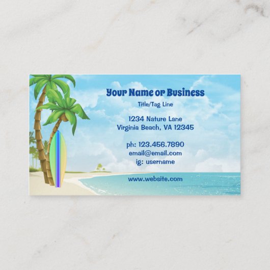 Surfbord en strand tropische surfen visitekaartje (Achterkant)