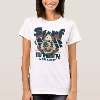 surfbord voor Surf Authority shark skull badge T-shirt