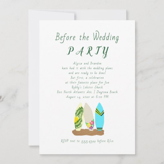 Surfbordontwerp voor huwelijksuitnodiging kaart (Voorkant)