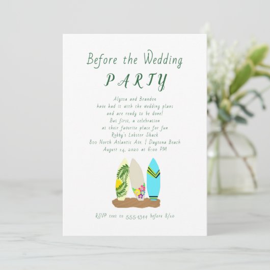 Surfbordontwerp voor huwelijksuitnodiging kaart (Staand voorkant)